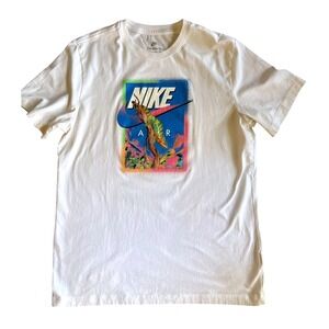 Nike Shirt Mens Large White Air Chameleon Graphic T-Shirt Swoosh Lizard Colorful